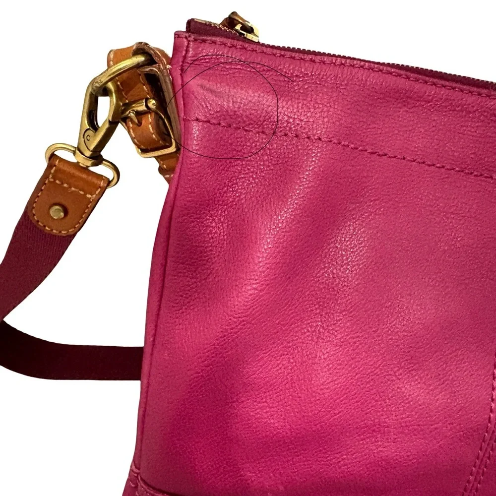 Vtg Fossil Magenta Hobo Double Strap Hobo Pebbled Leather Shoulder Crossbody Bag - Picture 13 of 16